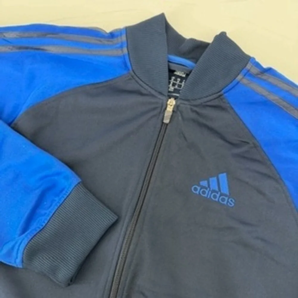 Adidas Mens Track Jacket Navy Royal Blue Full Zip 3-Stripes Medium Sportswear‎